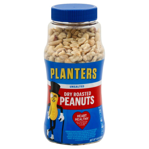 Planters Dry Roasted Unsalted Peanuts, 16 Ounce --12 per case