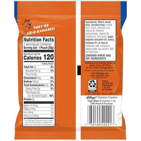 Kelloggs Tiger Bites Cinnamon Graham Crackers, 1 Ounce -- 150 per case