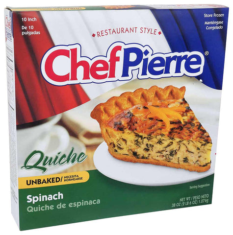 Sara Lee Chef Pierre Unbaked Spinach Quiche, 10 inch -- 6 per case.