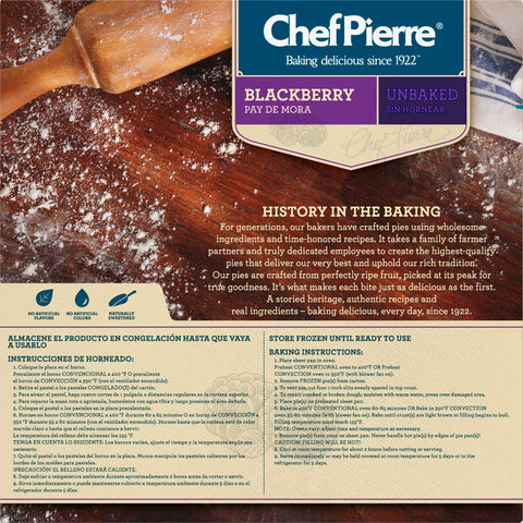 Sara Lee Chef Pierre Traditional Unbaked Blackberry Fruit Pie, 10 inch -- 6 per case.