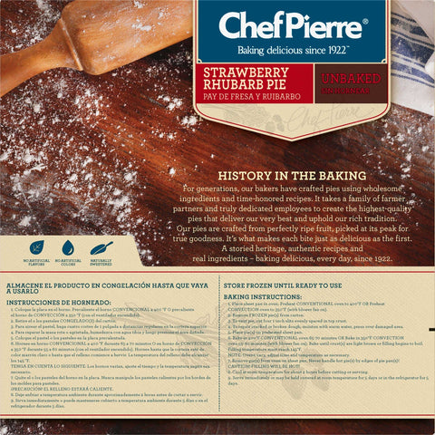 Sara Lee Chef Pierre Traditional Unbaked Strawberry Rhubarb Fruit Pie, 10 inch -- 6 per case.
