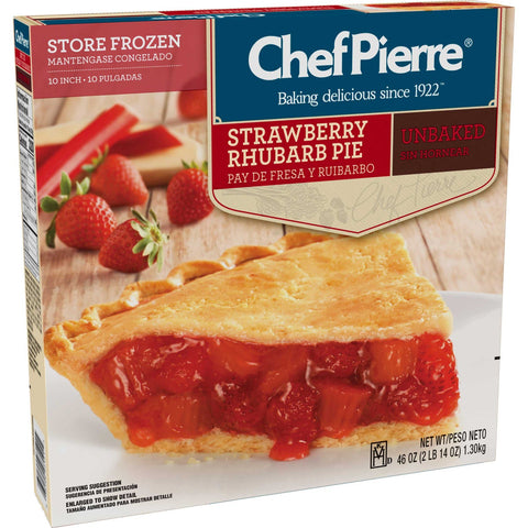 Sara Lee Chef Pierre Traditional Unbaked Strawberry Rhubarb Fruit Pie, 10 inch -- 6 per case.