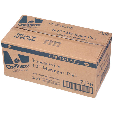 Sara Lee Chef Pierre Chocolate Traditional Meringue Pie, 10 inch -- 6 per case.