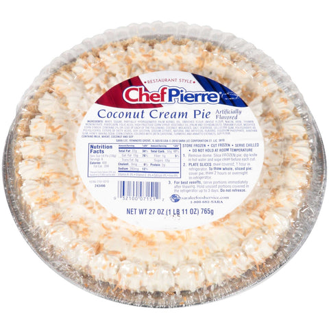 Sara Lee Chef Pierre Traditional Coconut Cream Pie, 10 inch -- 6 per case.