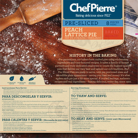 Chef Pierre Pre Sliced Pre Baked Peach Lattice Pie -- 6 per case.