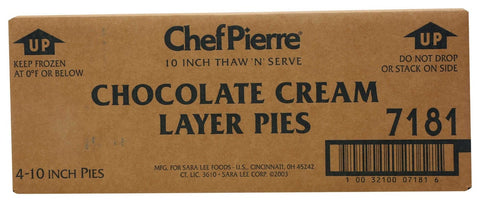 Sara Lee Chef Pierre Chocolate Cream Multi Layer Cream Pie, 40.6 Ounce -- 4 per case.