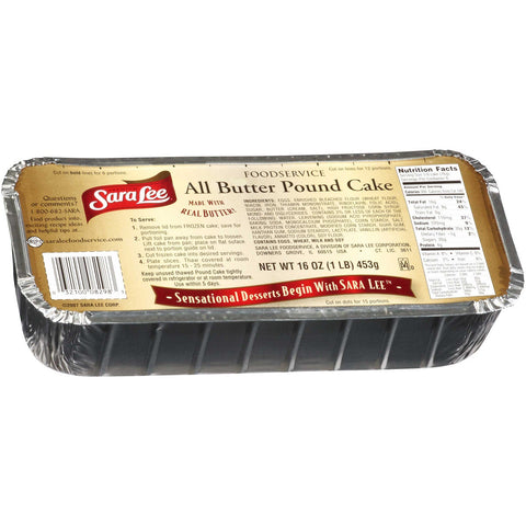 Sara Lee Large Pound Cake, 10 inch -- 12 per case.