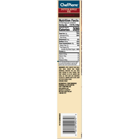 Sara Lee Chef Pierre Traditional Unbaked Dutch Apple Fruit Pie, 10 inch -- 6 per case.
