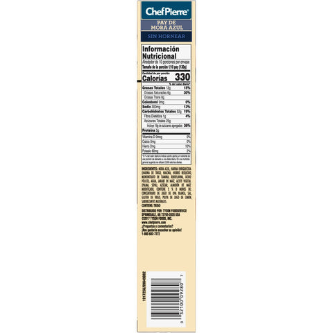 Sara Lee Chef Pierre Traditional Unbaked Blueberry Fruit Pie, 10 inch -- 6 per case.