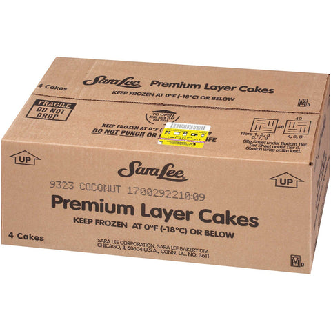 Sara Lee Round Coconut Premium Butter Cream Layer Cake, 9 inch -- 4 per case.