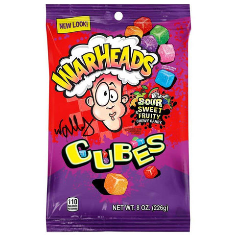 Warheads Cubes Sour and Sweet Fruity Chewy Candy, 8 Ounce Peg Bag -- 12 per case
