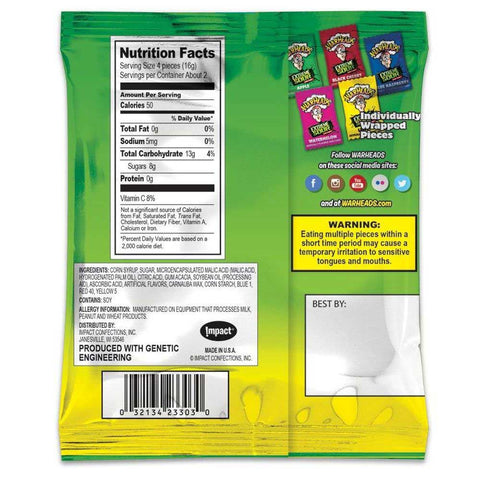 Warheads Extreme Sour Hard Candy, 1 Ounce -- 180 per case