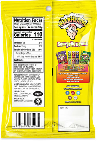 Warheads Sour Jelly Beans, 5 Ounce Peg Bag -- 12 per case