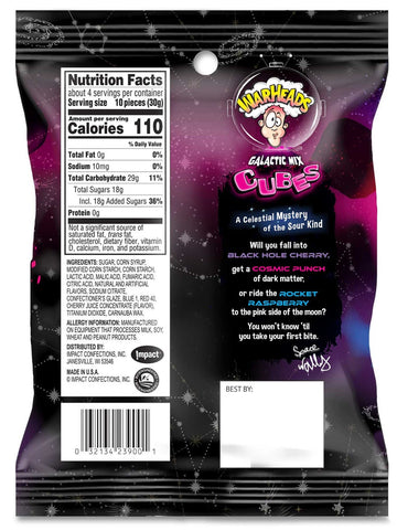 Warheads Galactic Mix Cubes Chewy Candy - Peg Pack, 4.5 Ounce -- 12 per case
