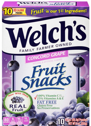 Welchs Concord Grape Fruit Snacks, 0.9 Ounce - 10 count per pack -- 8 packs per case