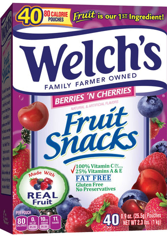 Welchs Berries and Cherries Fruit Snacks, 0.9 Ounce - 10 count per pack -- 8 packs per case