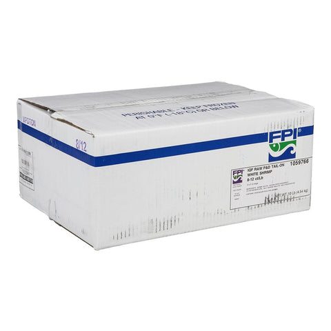 FPI Raw Peeled Deveined Tail-ON White Shrimp, IQF, 8 to 12 Count per Pound -- 5 per case.