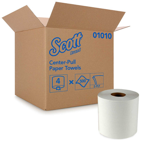 Scott Essential Center Pull White Perforated Paper Hand Towel - 500 per roll -- 4 rolls per case
