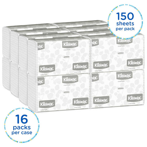 Kleenex White Absorbent C-Fold Paper Towel - 150 per pack -- 16 packs per case