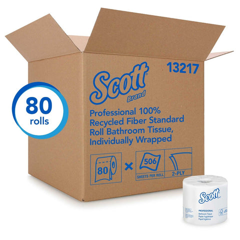 Scott 100% Recycled Fiber Bathroom Tissue, 2-Ply, 506 Sheets/Roll, 80/Carton