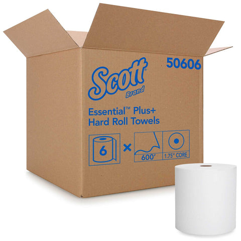Scott Essential Universal Plus Paper White Hard Roll Towel, 600 Feet -- 6 rolls per case