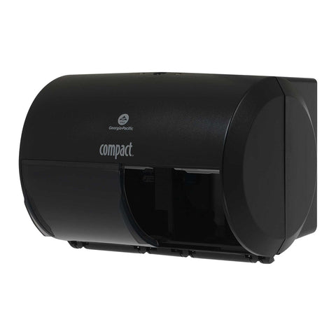 Georgia Pacific Compact Black Side By Side Double Roll Toilet Paper Dispenser.
