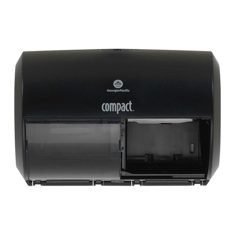 Georgia Pacific Compact Black Side By Side Double Roll Toilet Paper Dispenser.