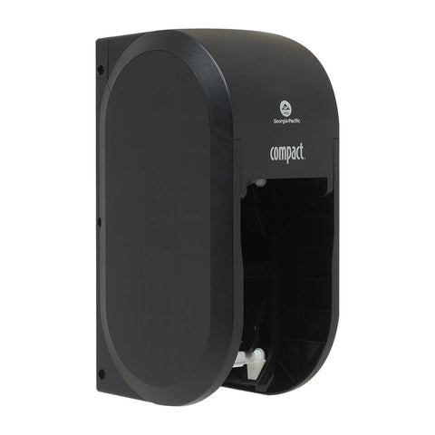 Georgia Pacific Compact Black Vertical Double Roll Toilet Paper Dispenser.