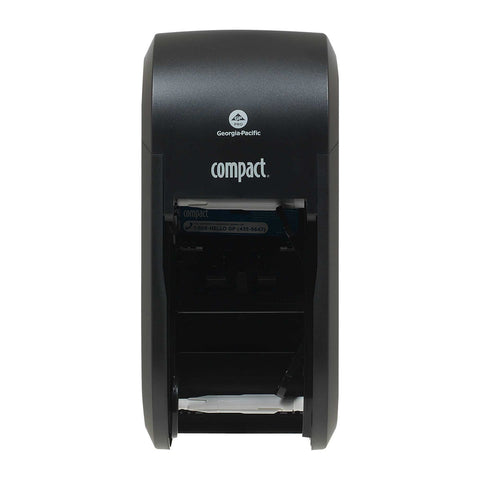Georgia Pacific Compact Black Vertical Double Roll Toilet Paper Dispenser.