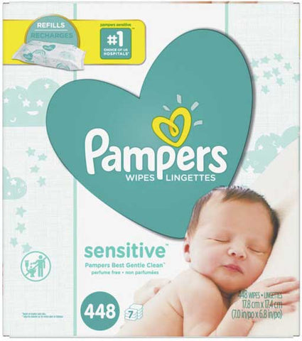 Pampers Sensitive Baby Wipes -- 448 per case.