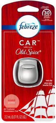 Febreze Old Spice Vent Clip Car Air Freshener, 0.7 Fluid Ounce -- 8 per case.