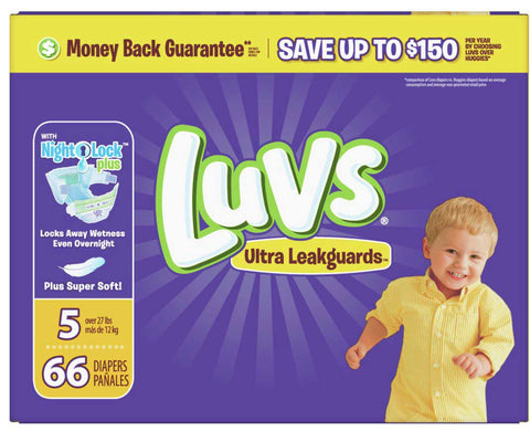 Luvs Size 5 Leak Protection Diaper - 66 count per pack
