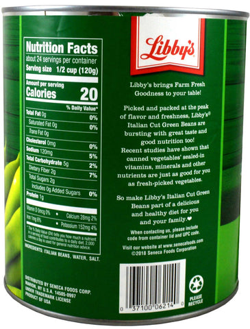 Libby Italian Cut Green Beans, 101 Ounce Can -- 6 per case