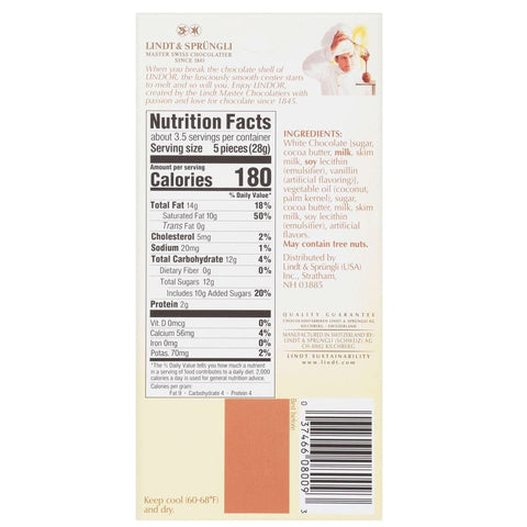 Lindor Singles White Chocolate Truffle Bar, 3.5 Ounce -- 144 per case