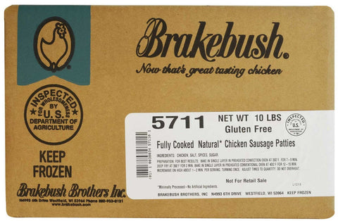 Brakebush Fully Cooked Breakfast Chicken Sausage Patties, 5 Pound -- 2 per case