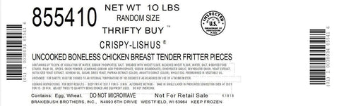 Brakebush Crispy Lishus Uncooked Chicken Tender Fritter, 10 Pound