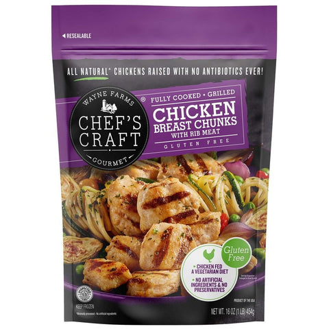 Chefs Craft Fully Cooked Grill Marked Chicken Breast Chunk, 16 Ounce -- 12 per case