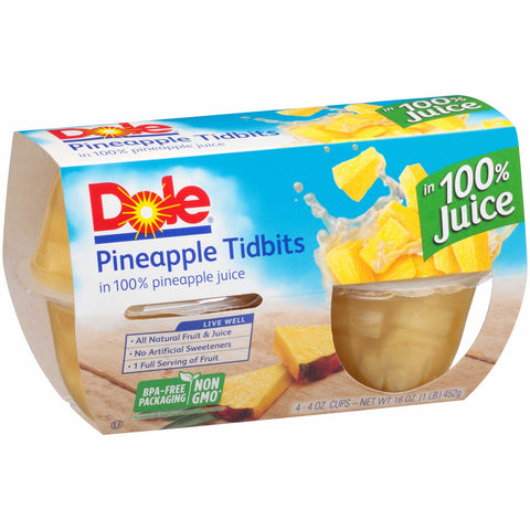 Dole Pineapple Tidbits in Juice, 4 Ounce -- 6 per case.