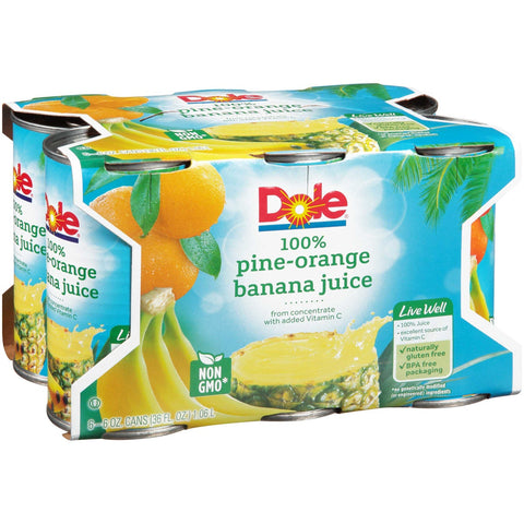 Dole Unsweetened Pineapple Orange Banana Juice, 6 Fluid Ounce -- 48 per case