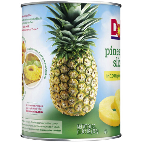 Dole Sliced Pineapple in Juice, 20 Ounce -- 12 per case.