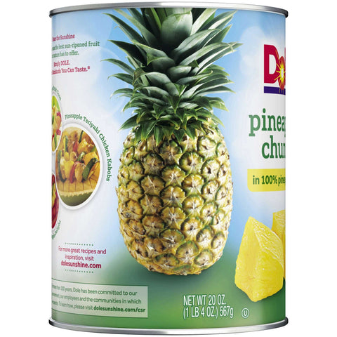 Dole Pineapple Chunks in Juice, 20 Ounce -- 12 per case.