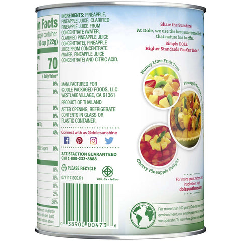Dole Pineapple Chunks in Juice, 20 Ounce -- 12 per case.