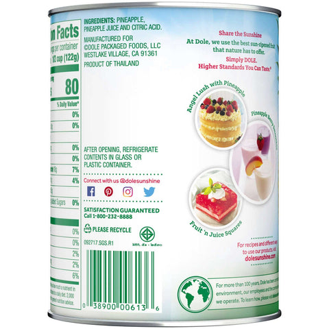 Dole Crushed Pineapple in Juice, 20 Ounce -- 12 per case.