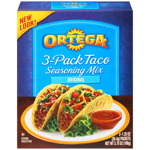 Ortega 3 Pack Taco Seasoning Mix, 3.75 Ounce -- 12 per case.