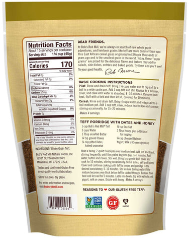 Bobs Red Mill Whole Grain Teff, 24 Ounce Pouch -- 4 per case