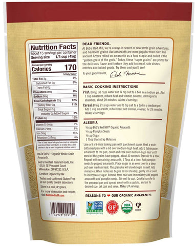 Bobs Red Mill Organic Amaranth Grain, 24 Ounce Pouch -- 4 per case