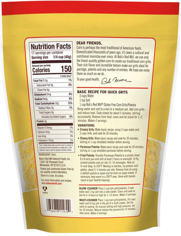 Bobs Red Mill Gluten Free Corn Grits/Polenta, 24 Ounce Pouch -- 4 per case