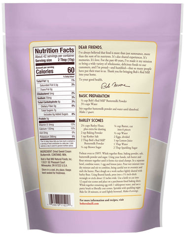 Bobs Red Mill Sweet Cream Buttermilk Powder, 22 Ounce -- 4 per case