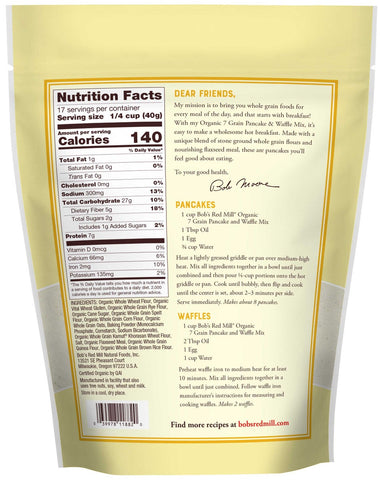 Bobs Red Mill Organic 7 Grain Pancake and Waffle Mix, 24 Ounce -- 4 per case.