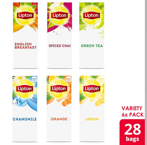 Lipton Black, Green and Herbal Variety Pack Enveloped Hot Tea Bags, 28 count -- 6 per case